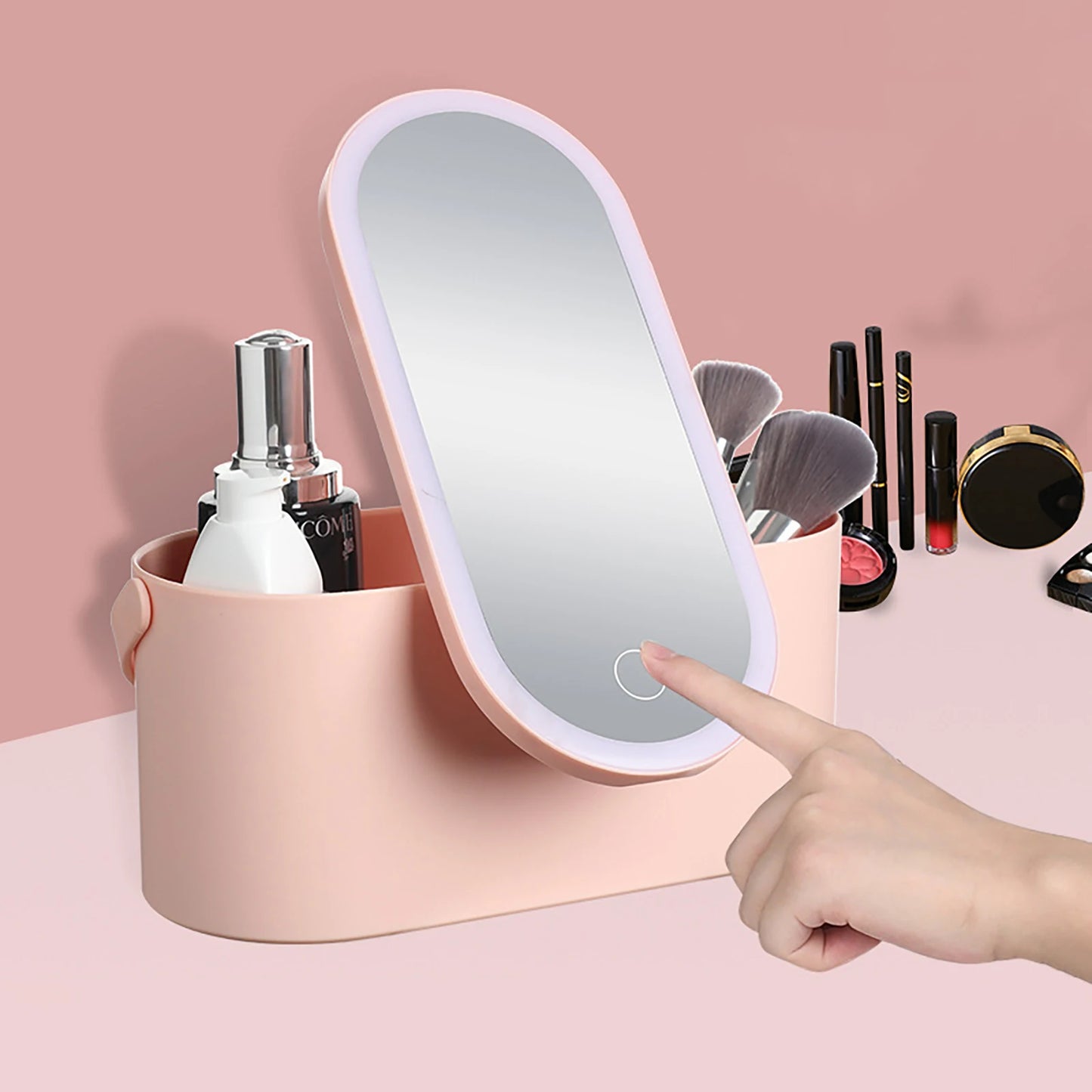 Cosmetic Organizer Box With LED Lighted Mirror